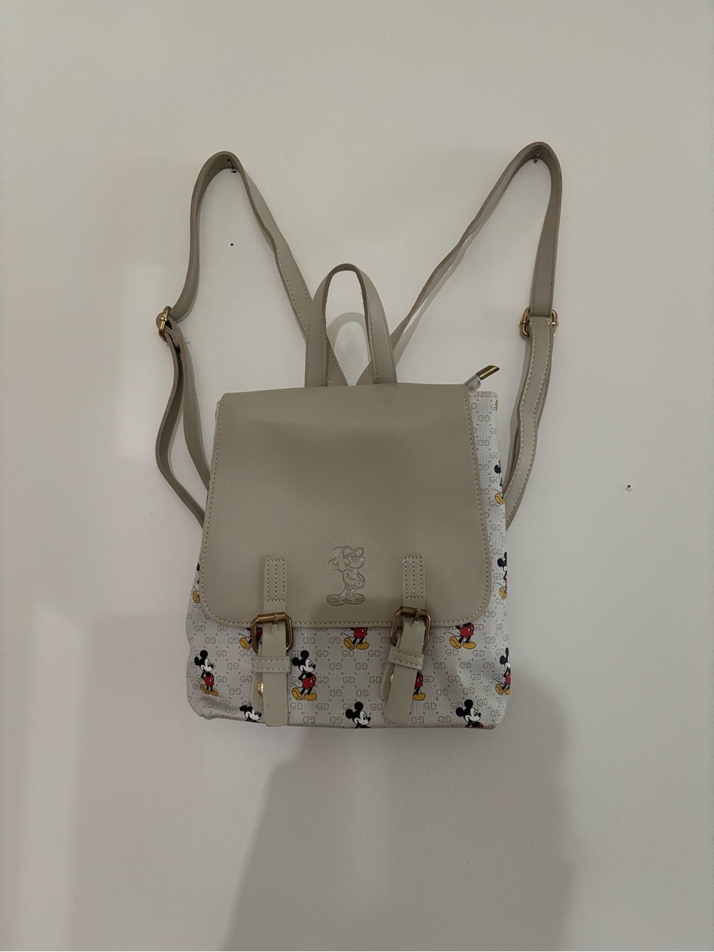 Beige & White Disney Print Women's Backpack Purse